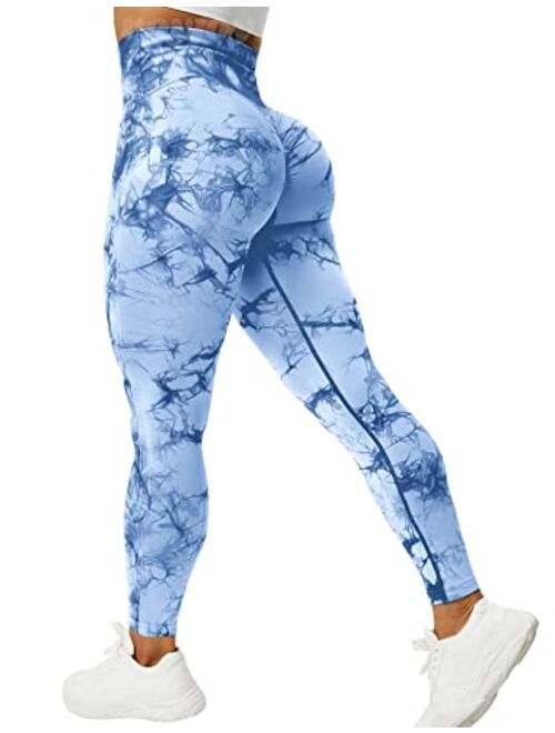 VOYJOY Tie Dye Seamless Leggings for Women High Waist Yoga Pants, Scrunch Butt Lifting Elastic Tights