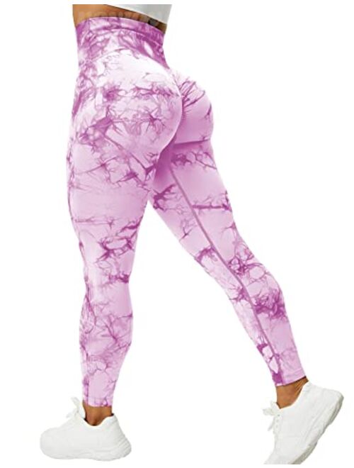 VOYJOY Tie Dye Seamless Leggings for Women High Waist Yoga Pants, Scrunch Butt Lifting Elastic Tights