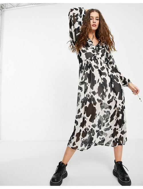 Topshop chuck on smock dress in cow print in multi