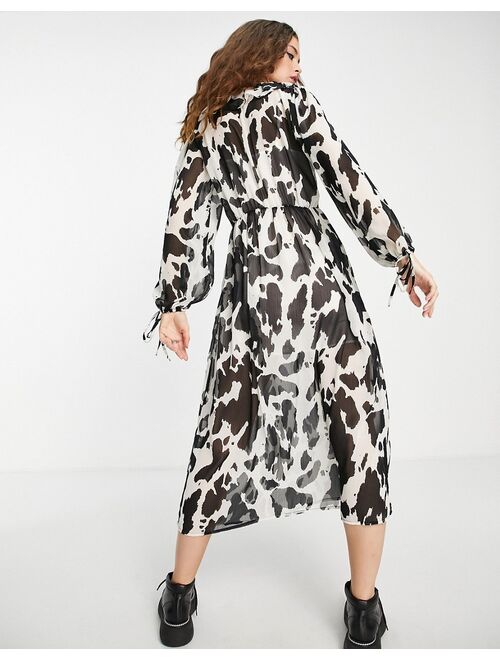 Topshop chuck on smock dress in cow print in multi