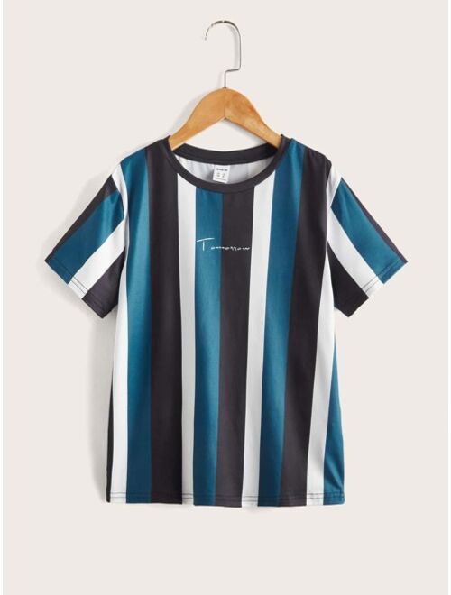 SHEIN Boys Letter Graphic Striped Tee