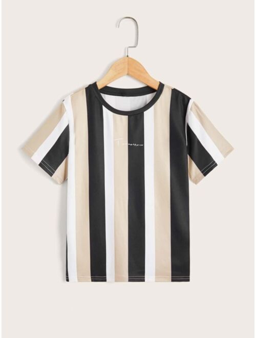 SHEIN Boys Letter Graphic Striped Tee