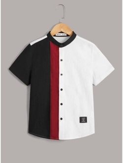 Boys Patched Detail Colorblock Shirt