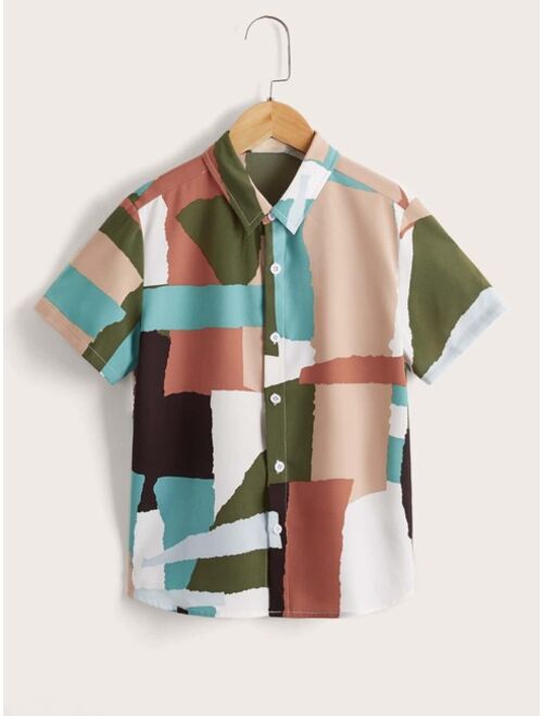 SHEIN Boys Patchwork Print Shirt