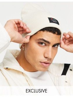 Heritage Badge beanie in beige Exclusive at ASOS