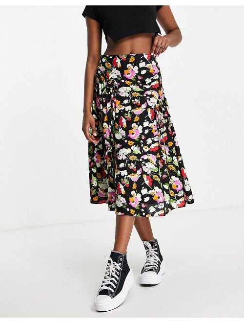 ASOS DESIGN midi skirt with channel detail in floral print