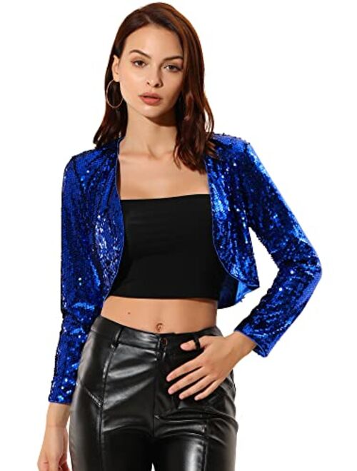 Allegra K Women's Sequin Jacket Long Sleeve Open Front Cropped Cardigan Bolero Shrug