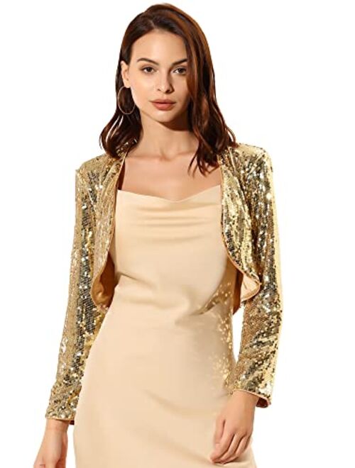 Allegra K Women's Sequin Jacket Long Sleeve Open Front Cropped Cardigan Bolero Shrug