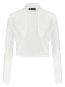 KANCY KOLE Women's Sequin Shrug Long Sleeve Open Front Cropped Bolero Jackets S-XXL