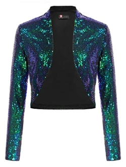 KANCY KOLE Women's Sequin Shrug Long Sleeve Open Front Cropped Bolero Jackets S-XXL