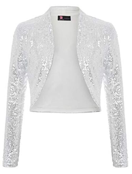 KANCY KOLE Women's Sequin Shrug Long Sleeve Open Front Cropped Bolero Jackets S-XXL