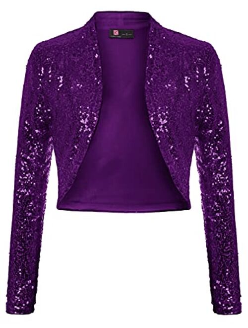 KANCY KOLE Women's Sequin Shrug Long Sleeve Open Front Cropped Bolero Jackets S-XXL