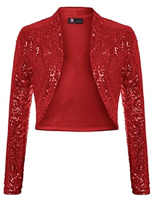 KANCY KOLE Women's Sequin Shrug Long Sleeve Open Front Cropped Bolero Jackets S-XXL