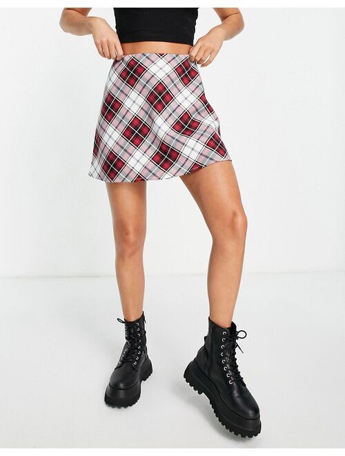 Miss Selfridge tartan bias check skirt in red