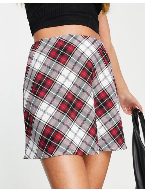 Miss Selfridge tartan bias check skirt in red