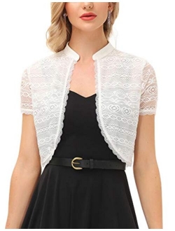 KANCY KOLE Women Lace Shrugs Short Sleeve Cropped Cardigan Casual Vintage Bolero Jackets S-XXL