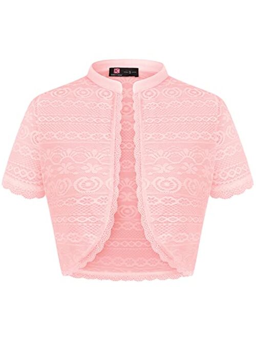 KANCY KOLE Women Lace Shrugs Short Sleeve Cropped Cardigan Casual Vintage Bolero Jackets S-XXL