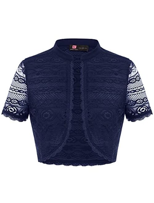 KANCY KOLE Women Lace Shrugs Short Sleeve Cropped Cardigan Casual Vintage Bolero Jackets S-XXL