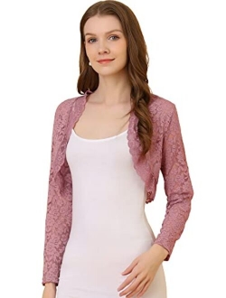 Women's Elegant Crop Cardigan Sheer Floral Lace Bolero Shrug Top