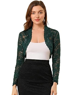 Women's Elegant Crop Cardigan Sheer Floral Lace Bolero Shrug Top