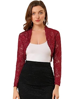 Women's Elegant Crop Cardigan Sheer Floral Lace Bolero Shrug Top