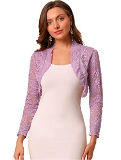 Women's Elegant Crop Cardigan Sheer Floral Lace Bolero Shrug Top