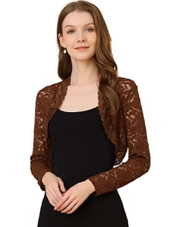 Women's Elegant Crop Cardigan Sheer Floral Lace Bolero Shrug Top