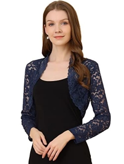 Women's Elegant Crop Cardigan Sheer Floral Lace Bolero Shrug Top