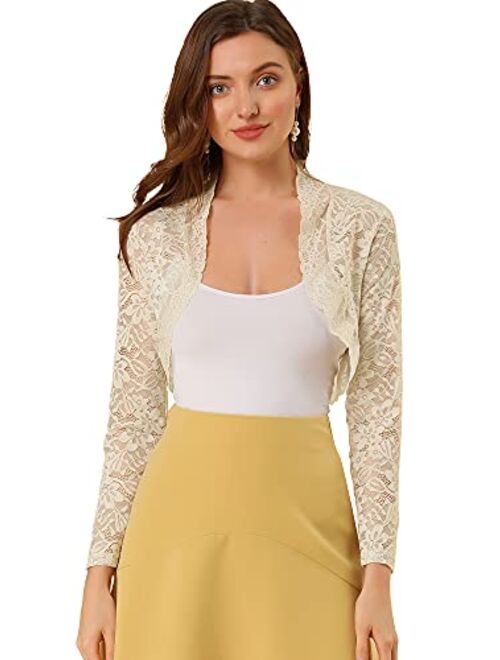 Allegra K Women's Elegant Crop Cardigan Sheer Floral Lace Bolero Shrug Top