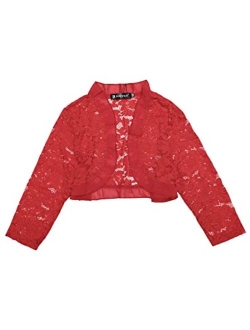 Women's Valentine's Day Elegant Ruffle Collar Crop Cardigan Sheer Floral Lace Shrug Top