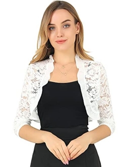 Women's Valentine's Day Elegant Ruffle Collar Crop Cardigan Sheer Floral Lace Shrug Top