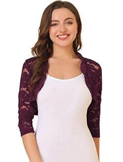 Women's Valentine's Day Elegant Ruffle Collar Crop Cardigan Sheer Floral Lace Shrug Top