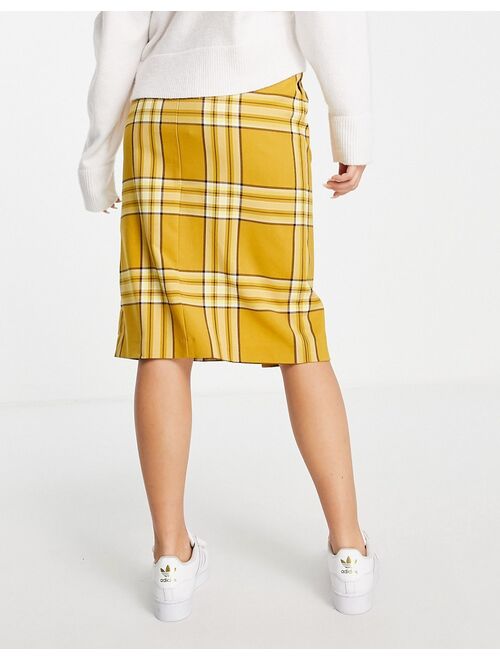 Monki recycled polyester check midi skirt in yellow - part of a set