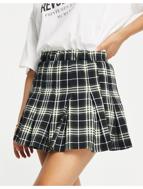 Only Petite pleated mini skirt in green check