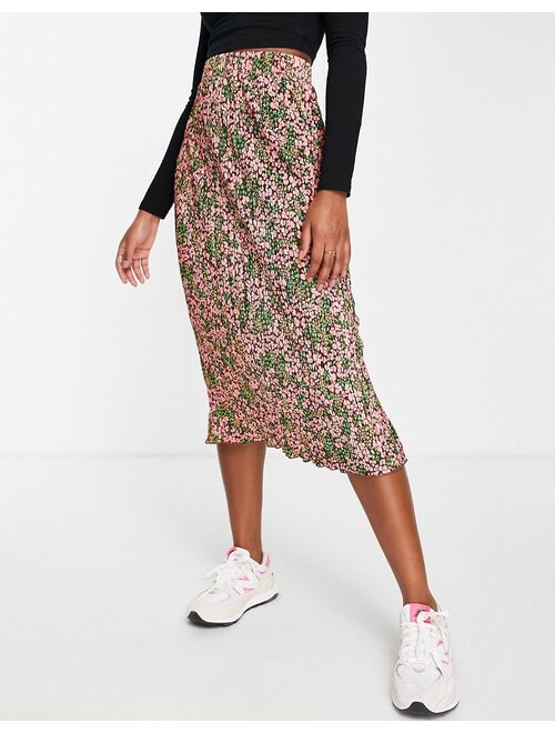 Monki recycled plisse midi skirt in ditsy floral