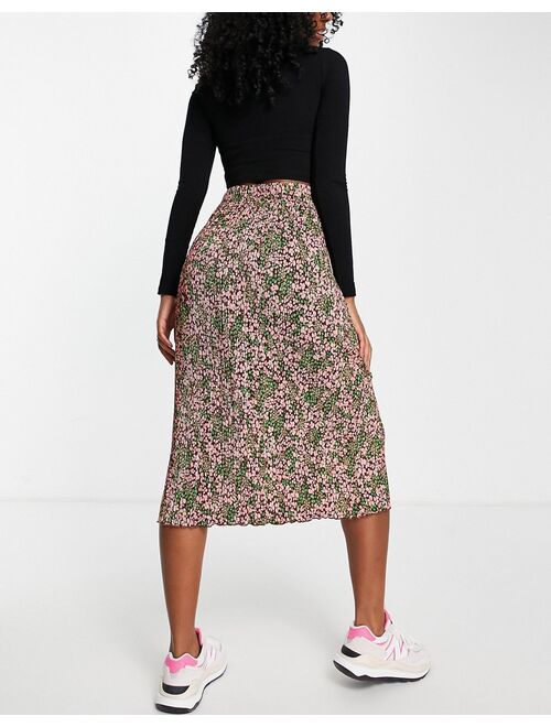 Monki recycled plisse midi skirt in ditsy floral