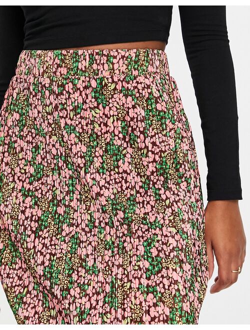 Monki recycled plisse midi skirt in ditsy floral