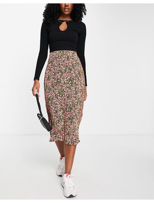 Monki recycled plisse midi skirt in ditsy floral