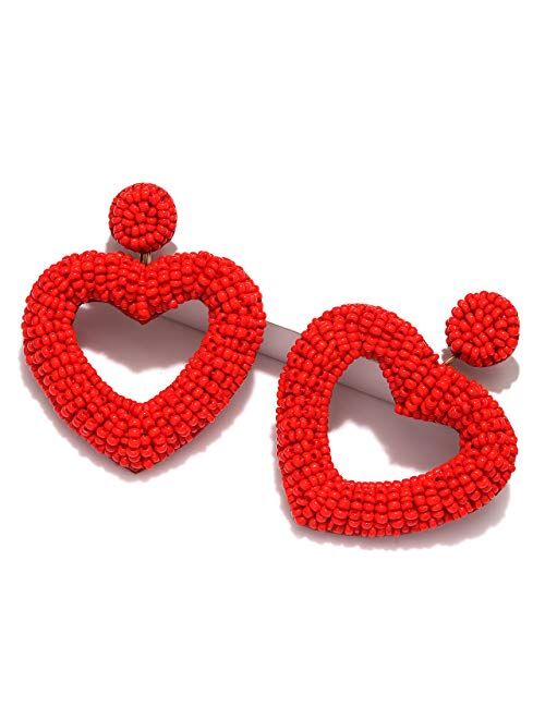 CEALXHENY Beaded Drop Earrings Handmade Seed Bead Heart Hoop Dangle Earrings Bohemia Statement Earring Studs for Women Girls