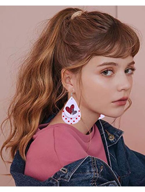 Biokia Valentine Earrings For Women Dangle Layered Buffalo Plaid Earrings Lightweight Faux Leather Earrings Holiday Earrings Bulk For Women Valentine Day Decoration 16 Pa