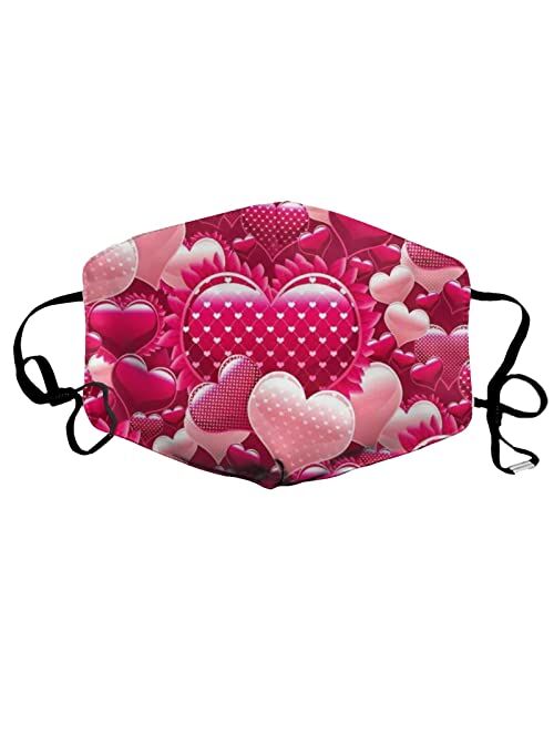 Rovozar Valentines Day Face Mask Washable Love Heart Mouth Cover Warm Polyester Face Protection for Adult and Kids Holiday Decor