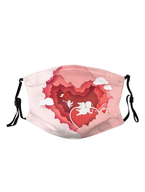 Qyezwvo Valentine's Day Face Mask Cute Heart Reusable Adjustable Anti-Dust Windproof Protective Safety Masks for Men and Women Black