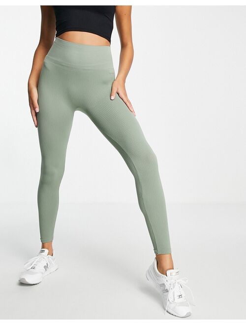 Stradivarius seamless ribbed leggings in olive