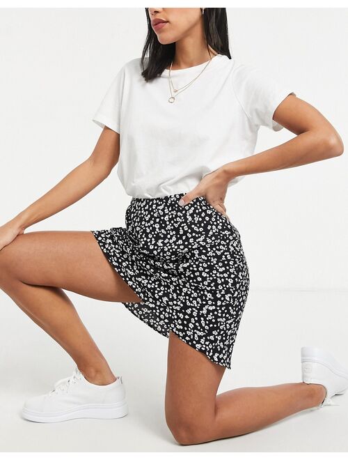 ASOS DESIGN mini bias slip skirt in mono floral print