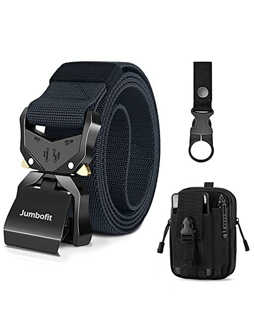 Jumbofit Tactical Belt for Men and Women, Military Work Belt Nylon with Quick-Release Buckle, Gift with Molle Pouch & Clip