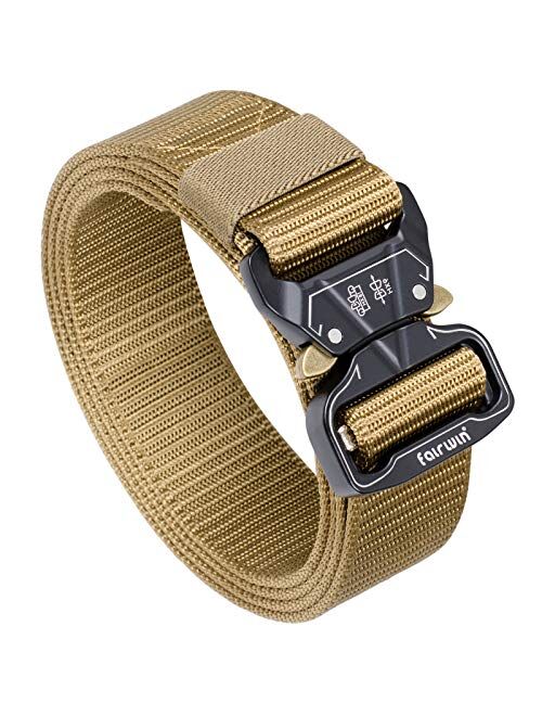 FAIRWIN Tactical Belt, Military Style Webbing Riggers Web Gun Belt with Heavy-Duty Quick-Release Metal Buckle