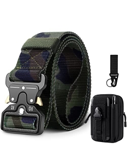 Bestkee Tactical Belt, Military Belt Rigger 1.5 Inches Nylon Webbing Belt with Heavy Duty Buckle, Gift with Molle Pouch & Hook