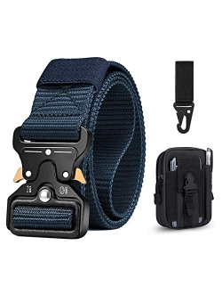 Bestkee Tactical Belt, Military Belt Rigger 1.5 Inches Nylon Webbing Belt with Heavy Duty Buckle, Gift with Molle Pouch & Hook