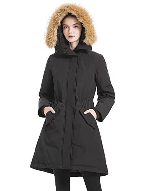 valuker Women's Waterproof Thickened Down Parka Coat with Royal Fur 90% Down Coat