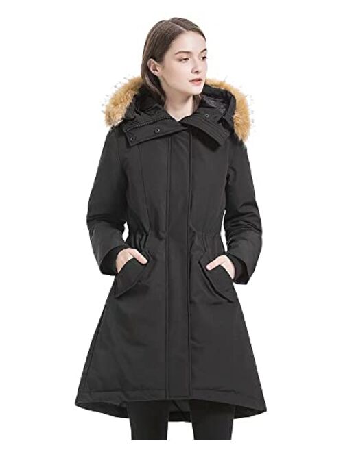 valuker Women's Waterproof Thickened Down Parka Coat with Royal Fur 90% Down Coat